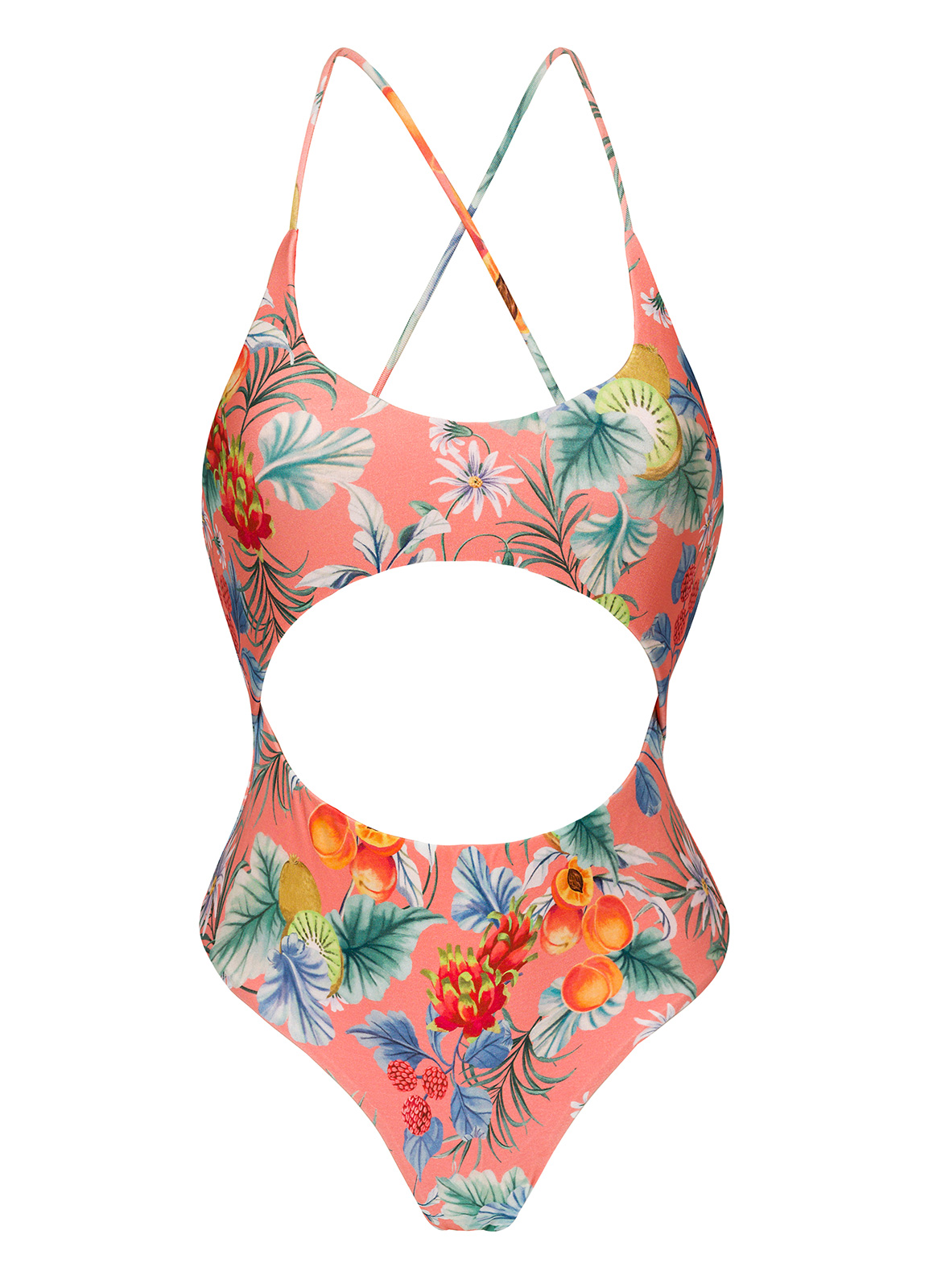 Textured Coral Belly Cutout Brazilian One-Piece Swimsuit Dots-Tabata Ivy  Strap - Brand Rio de Sol
